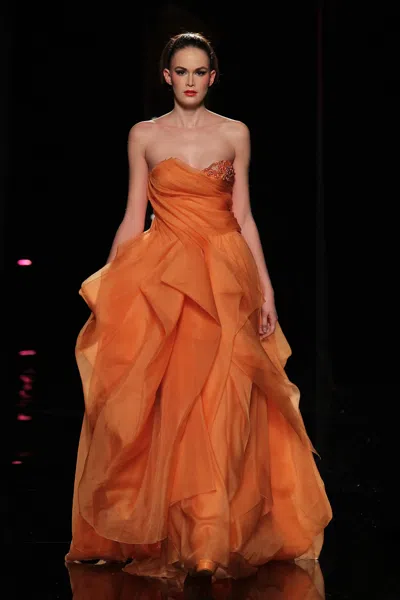 Abed Mahfouz Strapless Gown With Ruffled Skirt In Orange