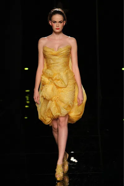 Abed Mahfouz Strapless Puffy Skirt Dress In Yellow
