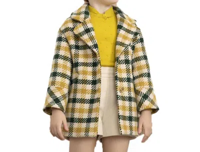 Abel & Lula Kids' Allie Checked Coat In Bottle In Yellow