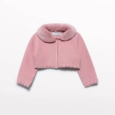 Abel & Lula Kids' Baby Girls Faux Fur Collar Cardigan In Pink
