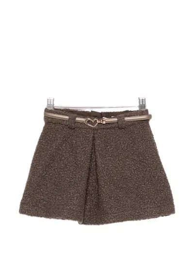 Abel & Lula Kids' Belted Bouclé Skirt In Brown