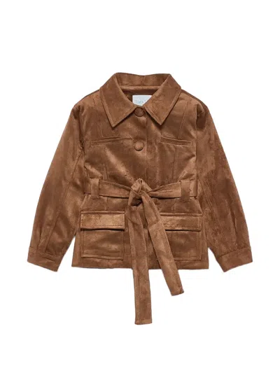 Abel & Lula Kids' Belted Faux-suede Jacket In Brown