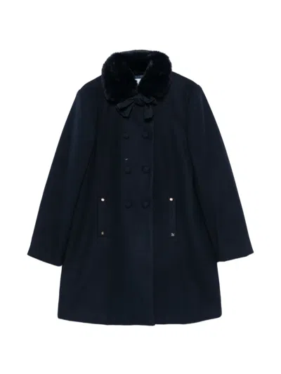 Abel & Lula Kids' Bow-detail Double-breasted Coat In Blue