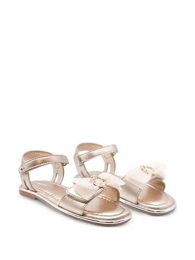Abel & Lula Kids' Bow-detail Leather Sandals In Gold