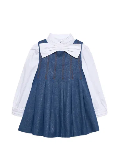 Abel & Lula Kids' Bow-detail Pleated Dress In Blue