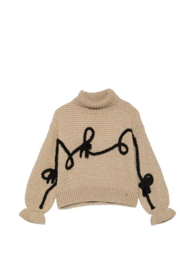 Abel & Lula Kids' Bow-embellished Metallic-knit Sweater In Neutrals