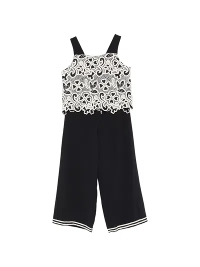 Abel & Lula Kids' Cream Lace Jumpsuit In Black