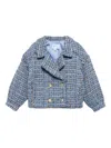 Abel & Lula Double-breasted Cropped Tweed Blazer In Blue