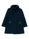 Abel & Lula Faux-fur Collar Chain-detail Coat In Blue