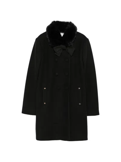 Abel & Lula Kids' Faux-fur Collar Bow-detail Coat In Black