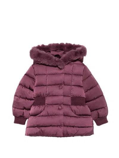 Abel & Lula Kids' Faux-fur Trim Hooded Coat In Purple