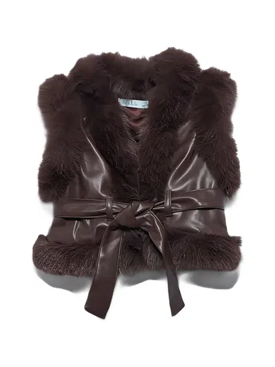 Abel & Lula Kids' Faux-fur-trim Faux-leather Jacket In Brown
