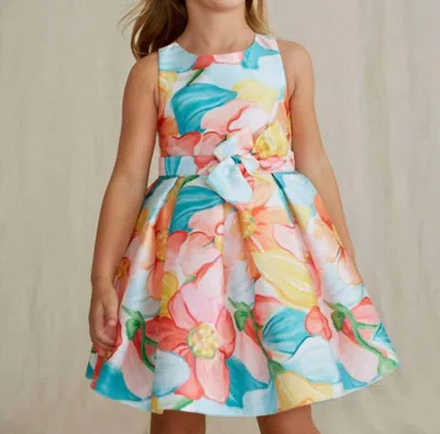 Abel & Lula Kids' Floral Mikado Print Dress In Blue In Multi