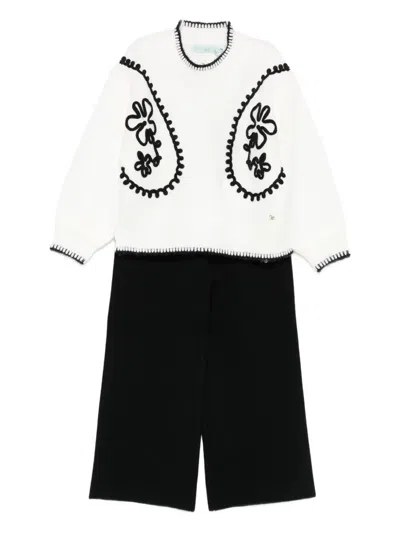 Abel & Lula Flower-embroidered Trousers Set In Black