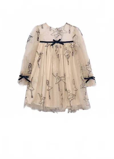 Abel & Lula Kids' Girl's Flocked Ballerinas Tulle Dress In Wheat In Neutral
