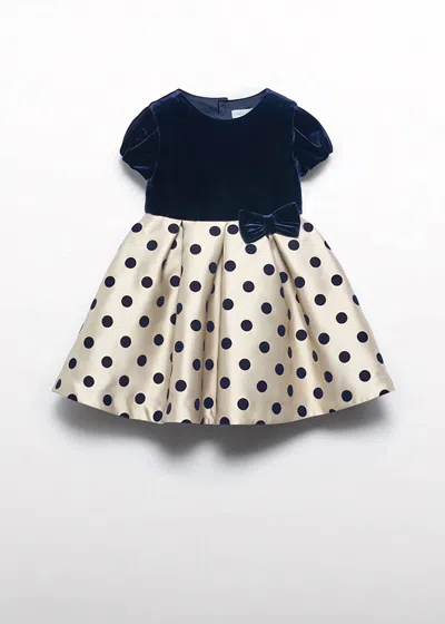 Abel & Lula Kids' Girl's Flocked Polka Dots Mikado Dress In Navy In Blue