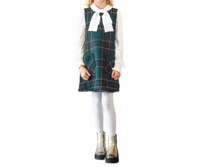 Abel & Lula Kids' Girl's Pinafore Long Sleeve Dress In Green