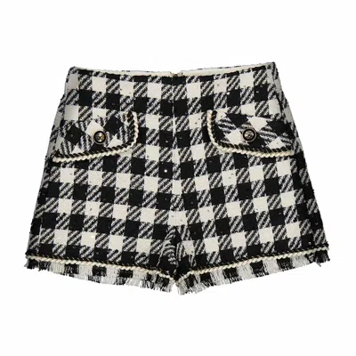 Abel & Lula Kids' Girl's Sequins Checked Bermuda Shorts In Black