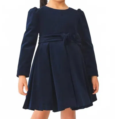 Abel & Lula Kids' Girls Pleated Velvet Dress In Navy In Blue