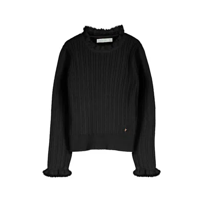 Abel & Lula Kids' Girls' Ribbed Ruffle Neck Top In Black In Red