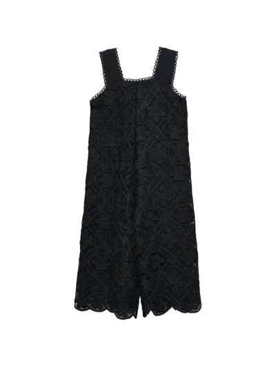 Abel & Lula Kids' Guipure-lace Bow-detail Jumpsuit In 黑色