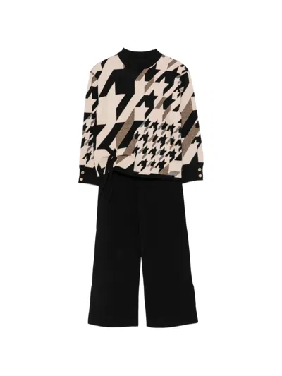 Abel & Lula Kids' Houndstooth-pattern Trouser Set In Black