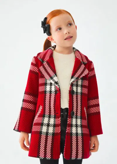 Abel & Lula Kids' Long Sleeve Plaid Coat In Red