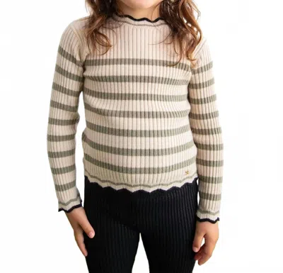Abel & Lula Kids' Maza Stripe Ribbed Top In Beige In Neutral