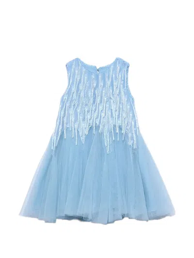 Abel & Lula Kids' Mini Fringe-detail Tulle Dress In Blue