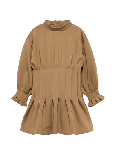 Abel & Lula Kids' Pleated Crystal-embellished Dress In Brown