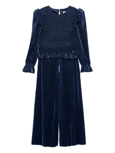 Abel & Lula Kids' Pleated Smocked-effect Jumpsuit In Blue