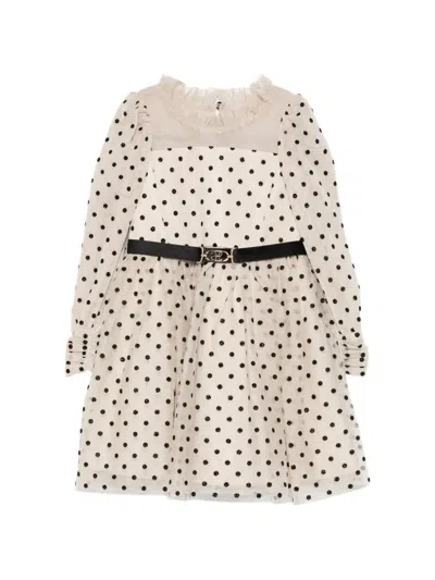 Abel & Lula Kids' Polka Dot Belted Dress In Neutrals