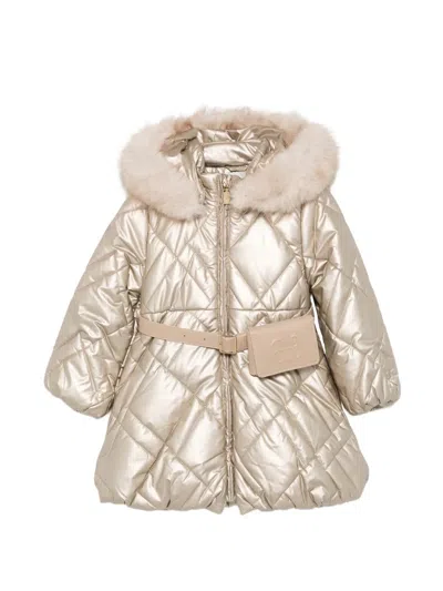 Abel & Lula Kids' Quilted Belted Coat In Gold