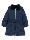 Abel & Lula Quilted Faux-fur-trimmed Hooded Coat In Blue