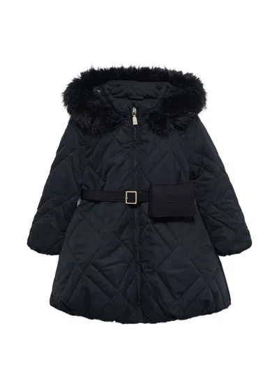 Abel & Lula Kids' Quilted Wallet Detail Coat In Black