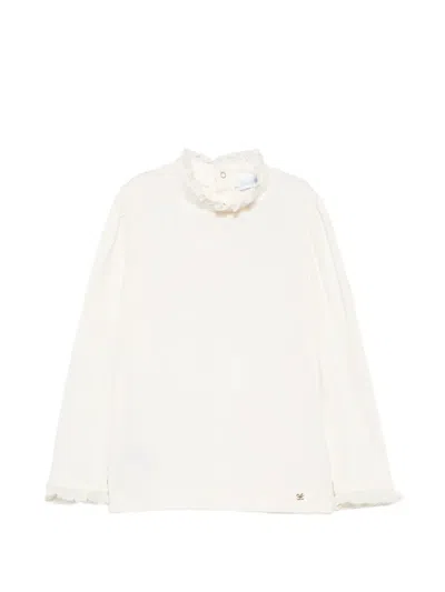 Abel & Lula Kids' Ruffle-trim High-neck Top In Neutrals