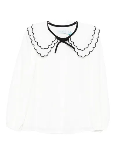 Abel & Lula Scalloped-collar Blouse In White