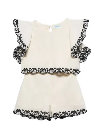 Abel & Lula Kids' Scalloped Embroidered Shorts Set (set Of Two) In Neutrals