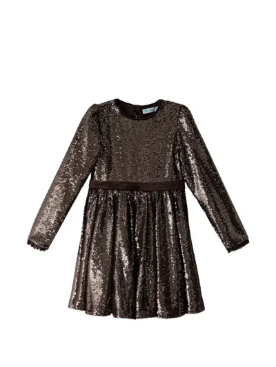 Abel & Lula Kids' Sequin-embellished Bow-detail Dress In Brown