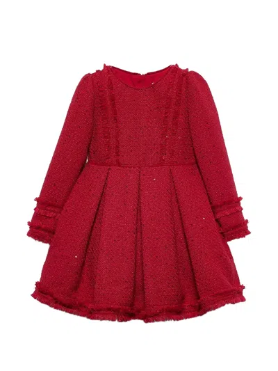 Abel & Lula Kids' Sequin-embellished Frayed-trim Dress In Red