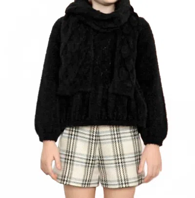 Abel & Lula Kids' Shiny Openwork Faux Fur Sweater In Black