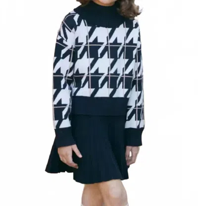 Abel & Lula Kids' Sweater With Pleated Skirt Set In Black White In Blue