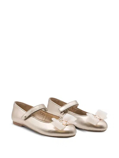 Abel & Lula Kids' Tulle-bow Ballet Flats In Gold
