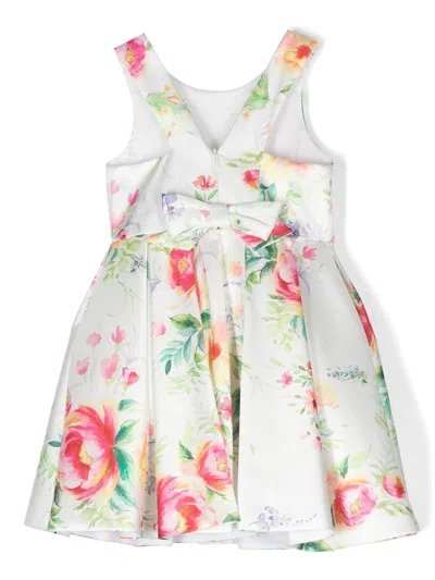 Abel & Lula Kids' Bow-embellished Pleated Dress In White