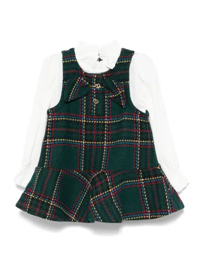 Abel & Lula Babies' Check-pattern Tweed Dress In Green