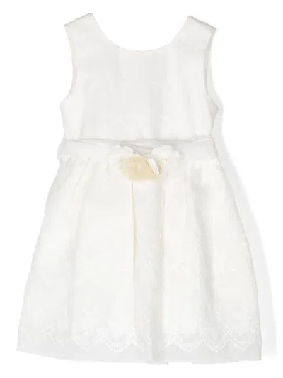 Abel & Lula Kids' Floral-appliqué Pleated Dress In White