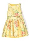 Abel & Lula Floral-appliqué Pleated Dress In Yellow