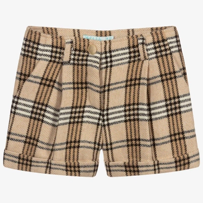 Abel & Lula Kids' Girls Beige Wool Check Shorts