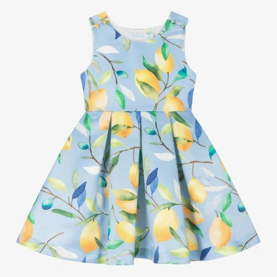 Abel & Lula Kids' Girls Blue Satin Lemon Print Dress