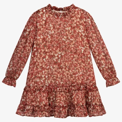 Abel & Lula Kids' Girls Pink Floral Dress In Brown